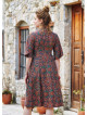 Patterned Button Detailed V Neck Half Sleeve Green Midi Dress 4447