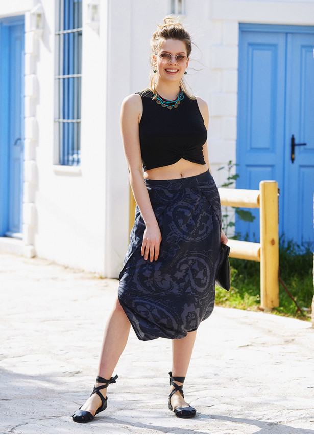 Gray Elastic Waist Low Rise Skirt Pants