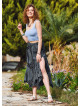 Gray Patterned Bohemian Split Front Palazzo Pants