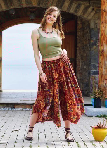 Floral Patterned Bohemian Split Front Palazzo Pants