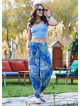 Blue Print Elastic Waist Bohemian Style Baggy Pants