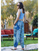 Blue Print Elastic Waist Bohemian Style Baggy Pants