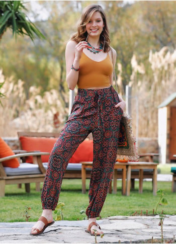 Etnic Patterned Bohemian Style Flowy Baggy Trousers