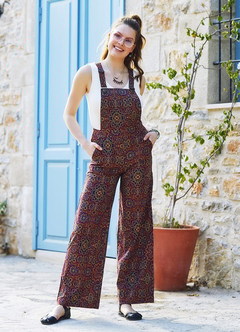 Retro Print Wide Leg Boho Jumpsuit Wholesale Boho Clothing