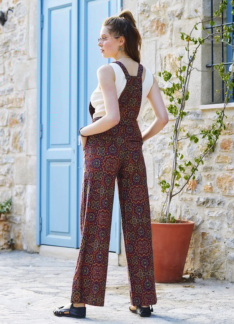 Retro Print Wide Leg Boho Jumpsuit Wholesale Boho Clothing