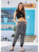 Elastic Ankle Cuffs Button Closure Printed Cotton Harem Pants