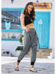 Elastic Ankle Cuffs Button Closure Printed Cotton Harem Pants