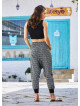 Elastic Ankle Cuffs Button Closure Printed Cotton Harem Pants