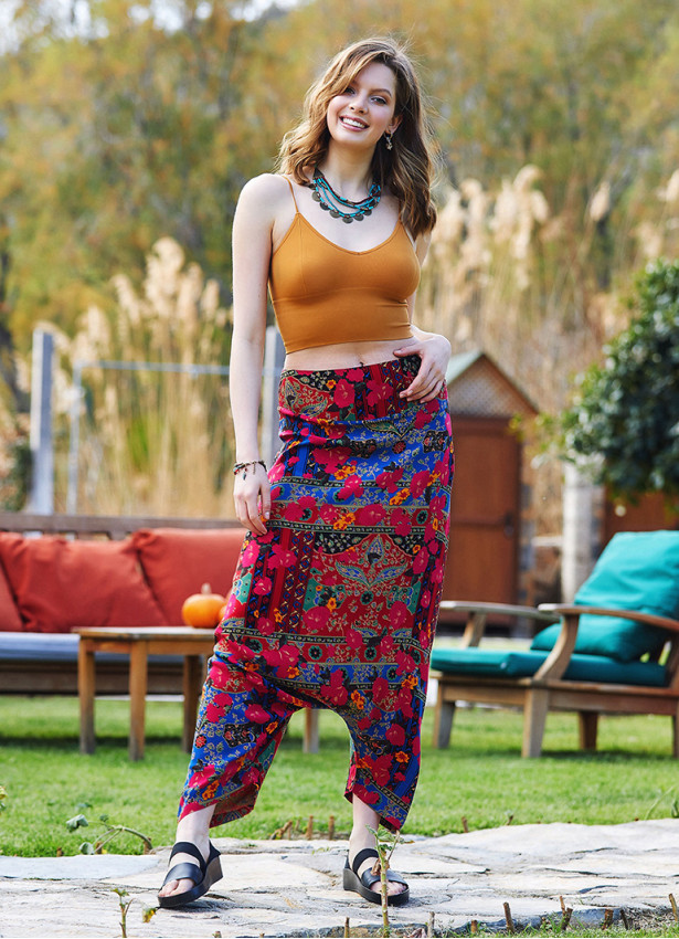 Roma Patterned Hidden Zipper Modern Harem Pants