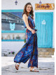 Blue Print Wrap Front Sleeveless Overall