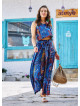 Blue Print Wrap Front Sleeveless Overall