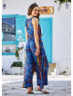 Blue Print Wrap Front Sleeveless Overall
