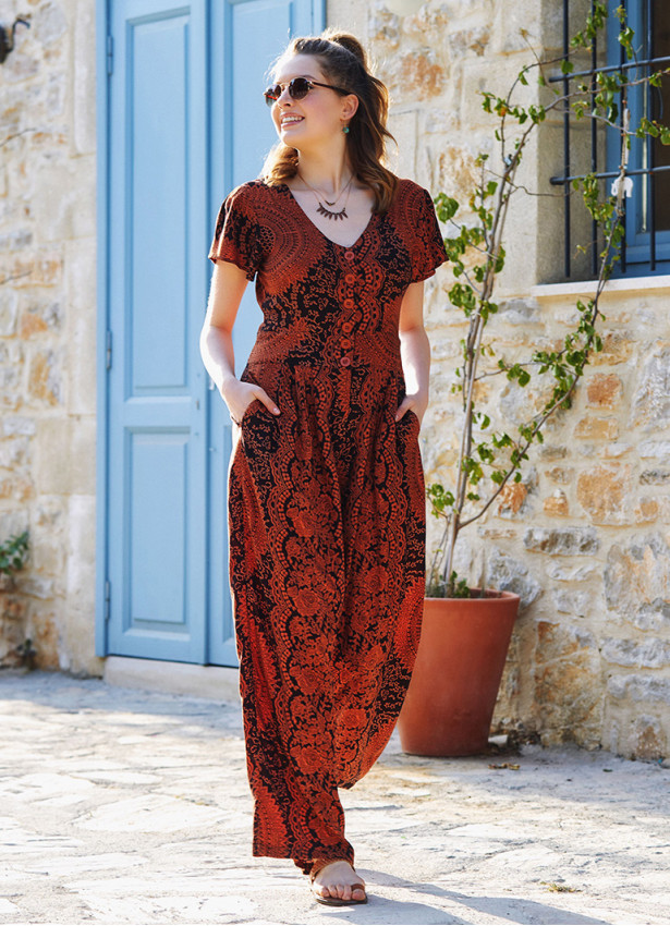 Half Sleeve Wide Leg Bohemian Jumpsuit