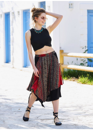 Etnic Patterned Double Layered Midi Skirt