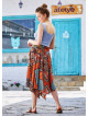Brown Print Asymmetrical Hem Flowy Midi Skirt