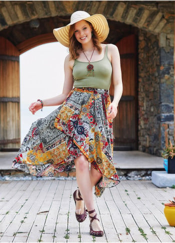 Mustard Patterned Bohemian Authentic Skirt