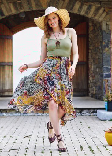 Mustard Patterned Bohemian Authentic Skirt