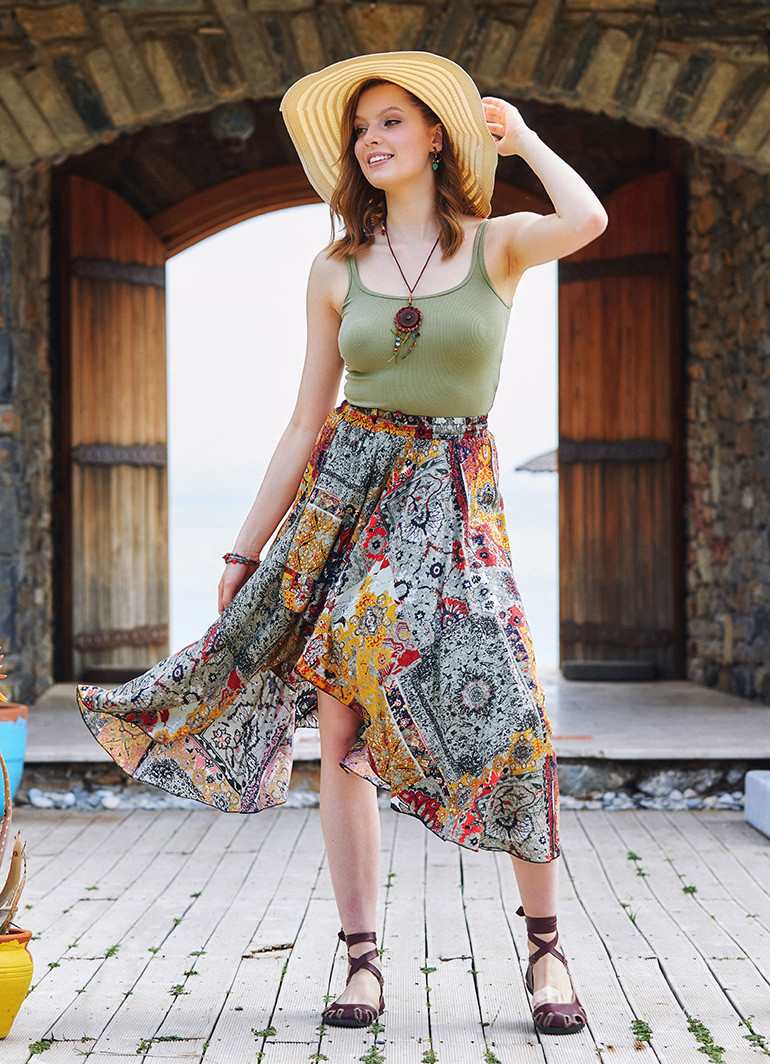 Mustard boho store maxi skirt