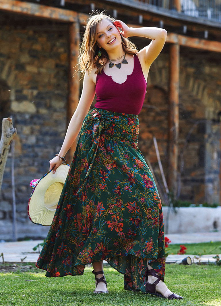 Patterned online flowy skirt