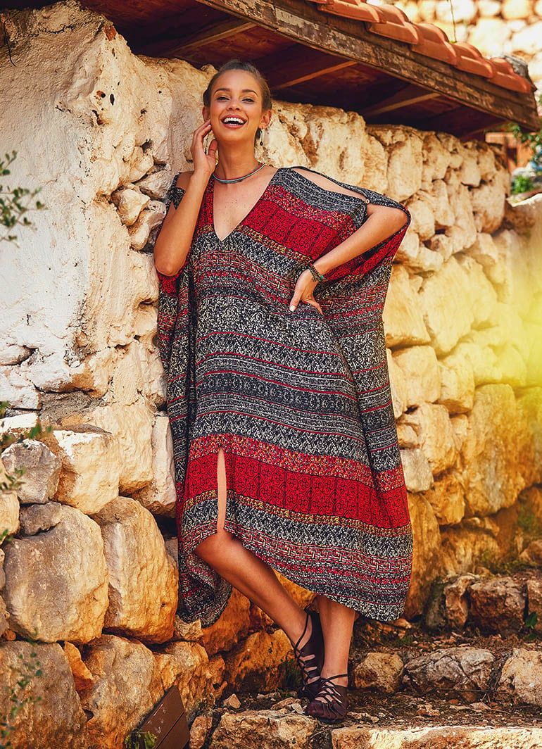 Cold Shoulder Gypsy Style Summer Dress | Wholesale Boho Clothing Gypsy Boho Dress