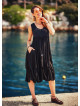 Gypsy Style Scoop Neckline Wooden Beaded Black Drawstring Dress