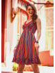 Laced Straps Frill Hem V Neck Striped Wholesale Gypsy Style Dress