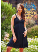 Laced V Neck Shirred Back Frill Hem Boho Wholesale Black Dress