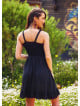 Laced V Neck Shirred Back Frill Hem Boho Wholesale Black Dress