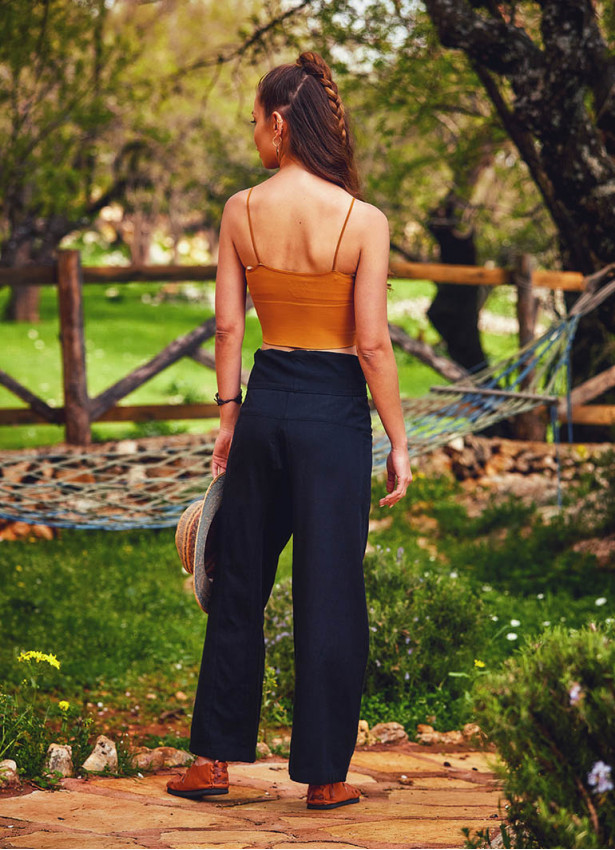Adjustable Tie Waist Black Fisherman Wholesale Yoga Pants