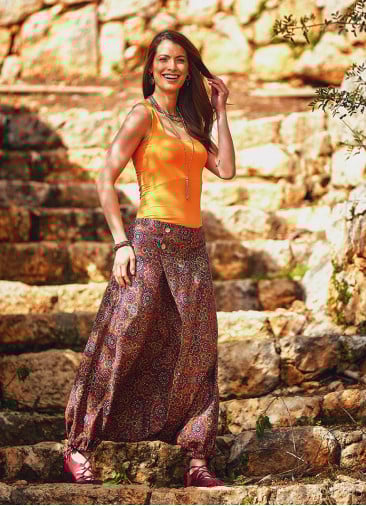 Retro Print Elastic Waist Wrap Front Detail Bohemian Harem Winter Pants