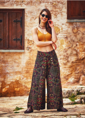 Carat Patterned Tie Banded Waist Low Rise Culottes