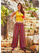 Flat Front Elastic Hem Medium Rise Striped Yoga Pants