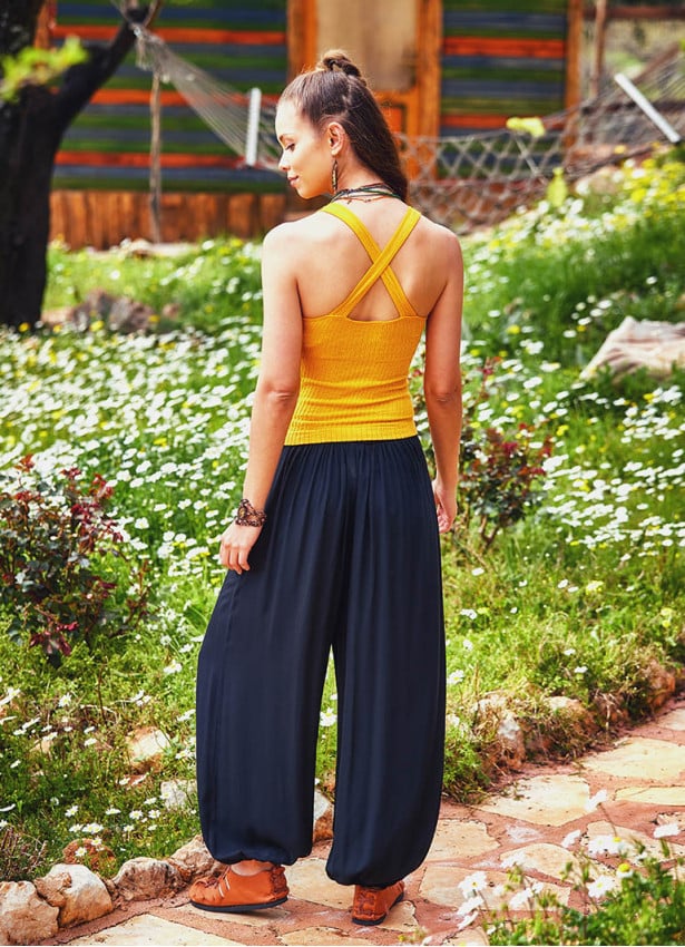 Easy Pull On Elastic Waist Black Yoga Harem Pants