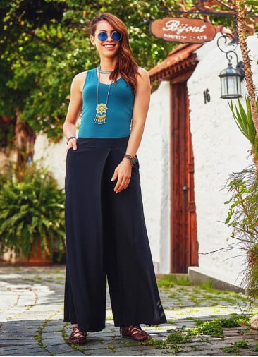 Zipper Detailed Pocket Black Women's High Waist Trousers 4642