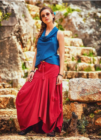 Gypsy Style Oversized Pocket Detailed Wholesale Long Cotton Skirt