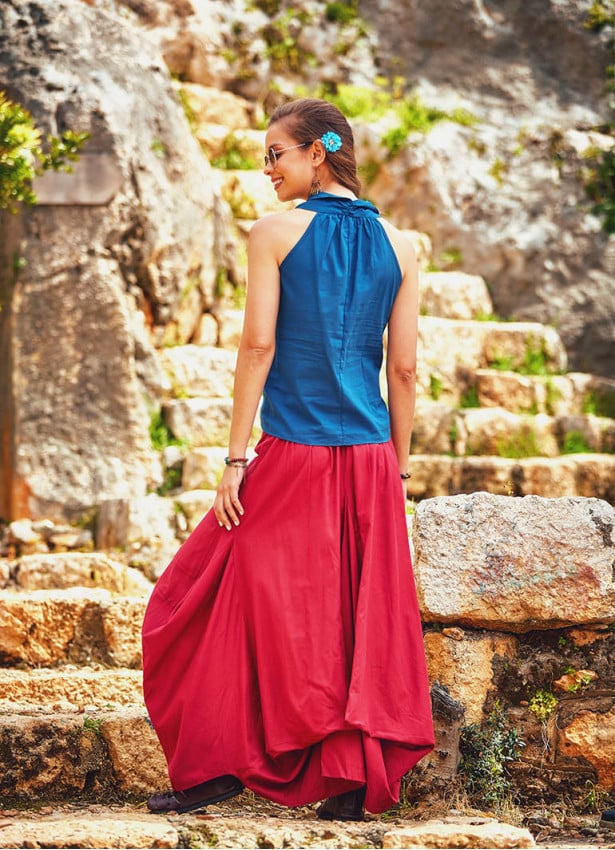 Gypsy Style Oversized Pocket Detailed Wholesale Long Cotton Skirt