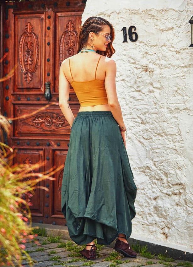 Boho Gypsy Style Asymmetrical Hem Tie Waist Long Cotton Skirt