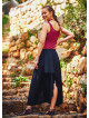 Hem Detailed Elastic Waist Wholesale Gypsy Black Flowy Midi Skirt