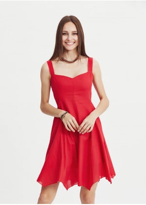 Red Sweetheart Neck Fit And Flare Day Dress