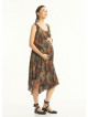 Khaki Patterned Scoop Neck Round Hem Sleeveless Maternity Dress