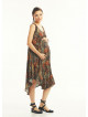 Khaki Patterned Scoop Neck Round Hem Sleeveless Maternity Dress