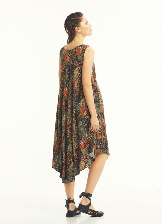 Khaki Patterned Scoop Neck Round Hem Sleeveless Maternity Dress