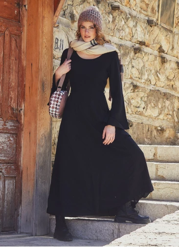 Boat Neck Maxi Bell Sleeve Dress