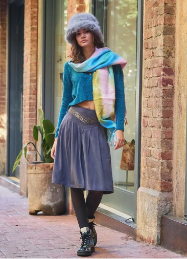 Flared Authentic Anthracite Suede Skirt