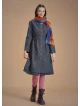 Nervure Front Laced Hem Long Sleeve Gray Dress
