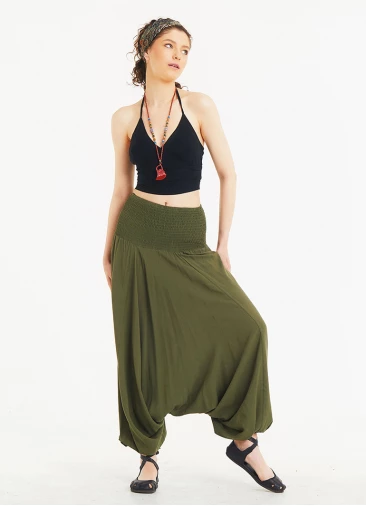 Shirred Waist Elastic Hem Wholesale Boho Style Khaki Harem Pants