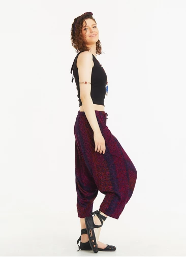 Maroon Patterned Elastic Waist Capri Harem Pants