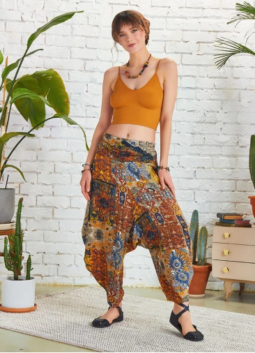 Women Gray Patterned Baggy Pants with Draped