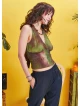 Collared Authentic Khaki Batic Patterned Blouse