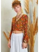 Yellow Flower Gypsy Style Bell Sleeve Crop Top